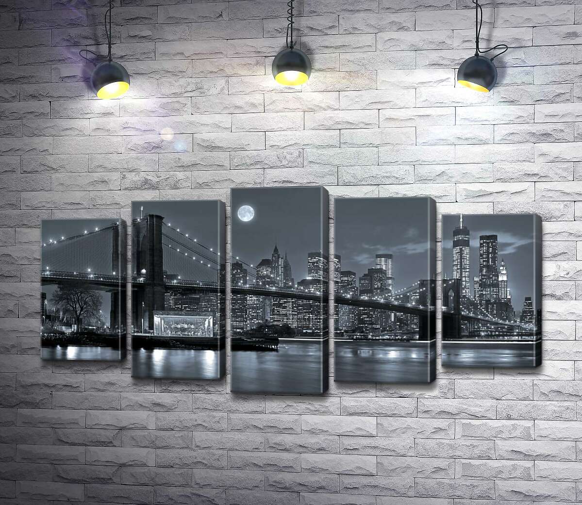 модульная картина Тусклый вечер у Бруклинского моста (Brooklyn Bridge) (Модуль №4)