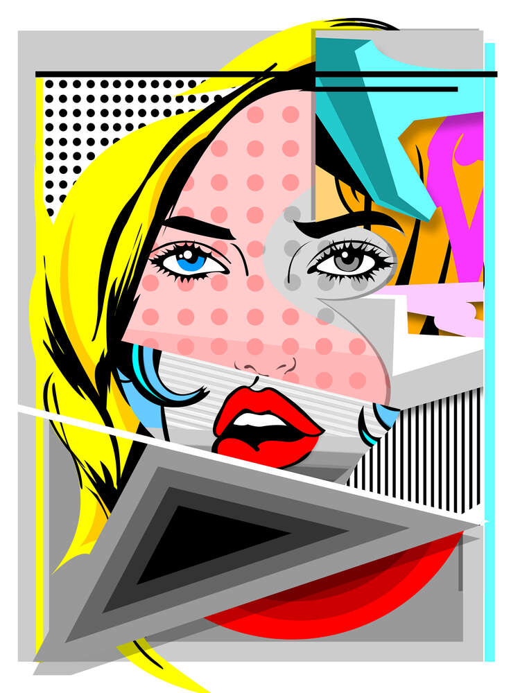 картина-постер Арт девушка среди геометрический фигур