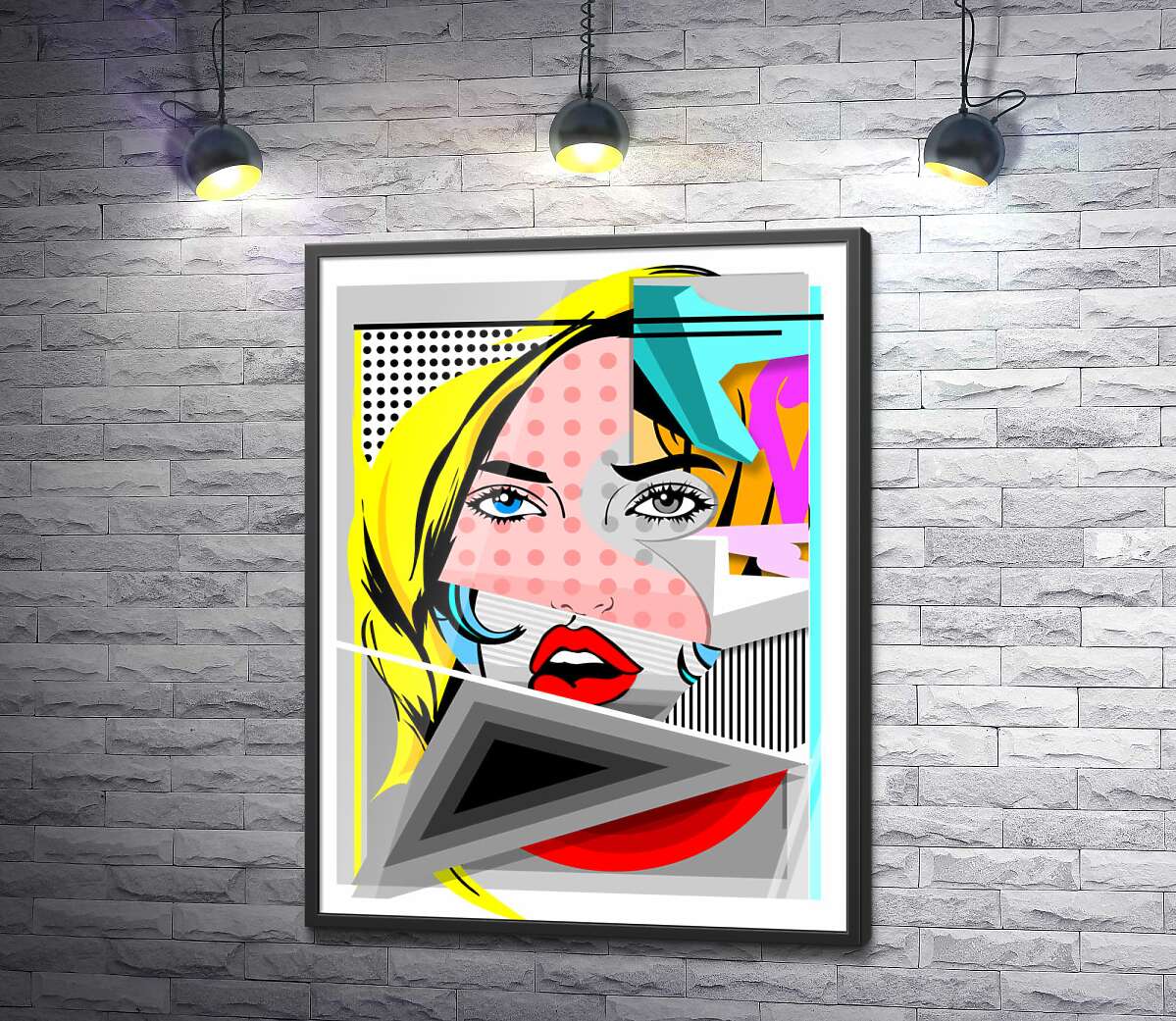 постер Арт девушка среди геометрический фигур