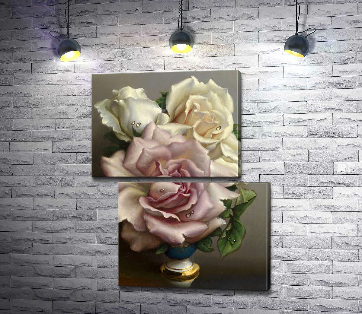 модульна картина Білі та Рожеві Троянди (White and Pink Roses) - Ірина Клестова (Irene Klestova)
