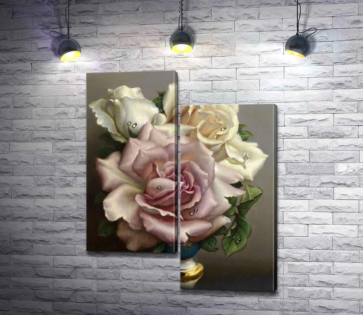 модульна картина Білі та Рожеві Троянди (White and Pink Roses) - Ірина Клестова (Irene Klestova)