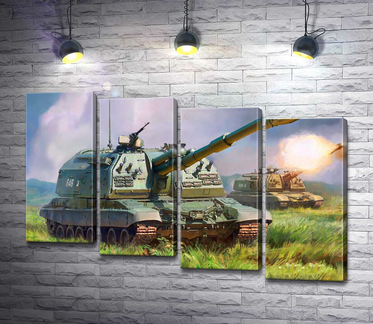 модульная картина Советский истребитель танков ИС-152 "Зверобой" на поле боя (Модуль №19)