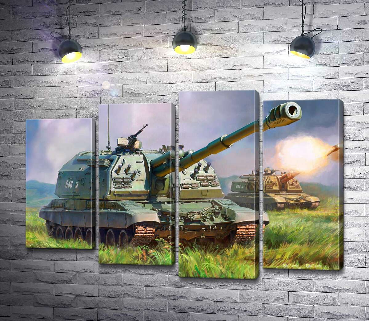 модульная картина Советский истребитель танков ИС-152 "Зверобой" на поле боя (Модуль №3)