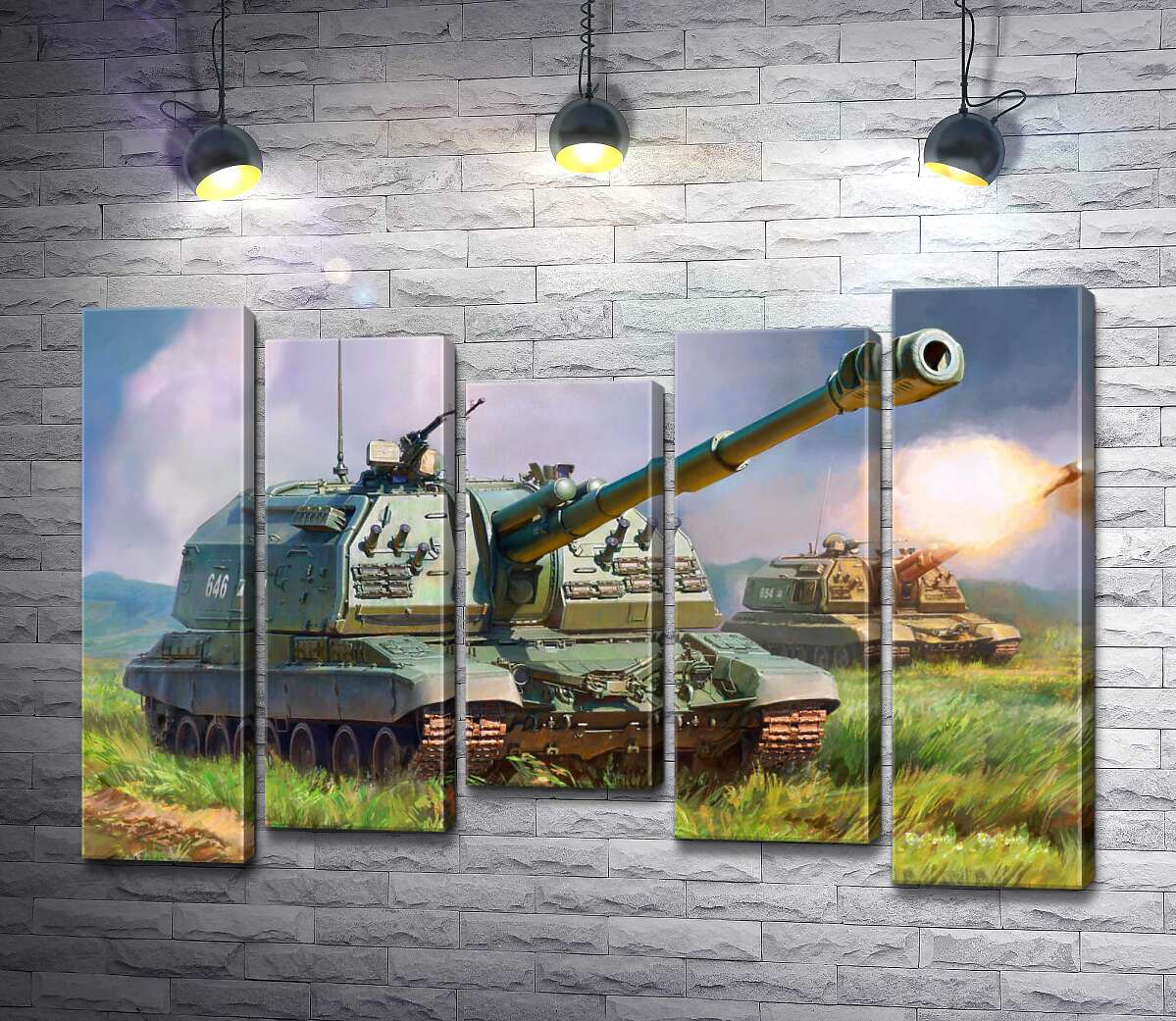 модульная картина Советский истребитель танков ИС-152 "Зверобой" на поле боя (Модуль №27)