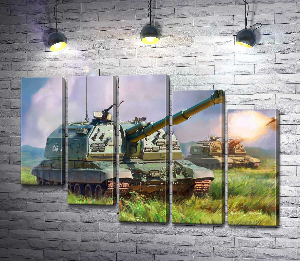 модульная картина Советский истребитель танков ИС-152 "Зверобой" на поле боя (Модуль №28)