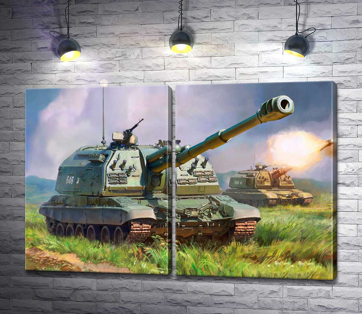 модульная картина Советский истребитель танков ИС-152 "Зверобой" на поле боя