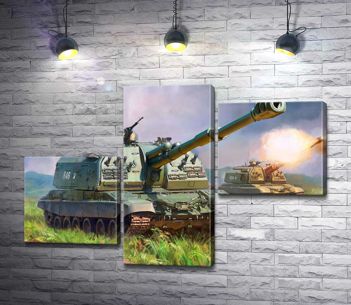 модульная картина Советский истребитель танков ИС-152 "Зверобой" на поле боя (Модуль №12)