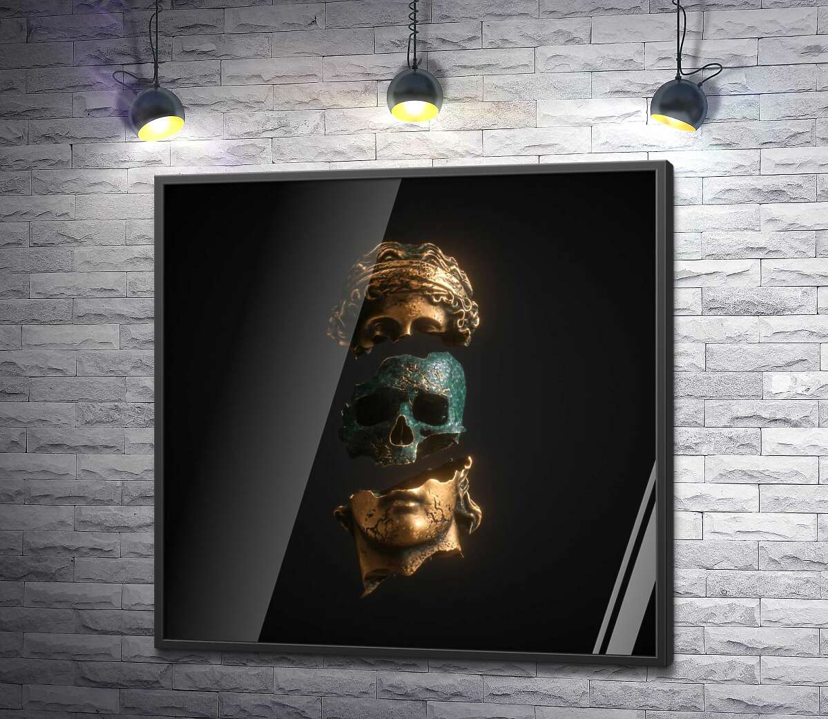 постер Что внутри: медный череп в бронзовой статуе греческого героя
