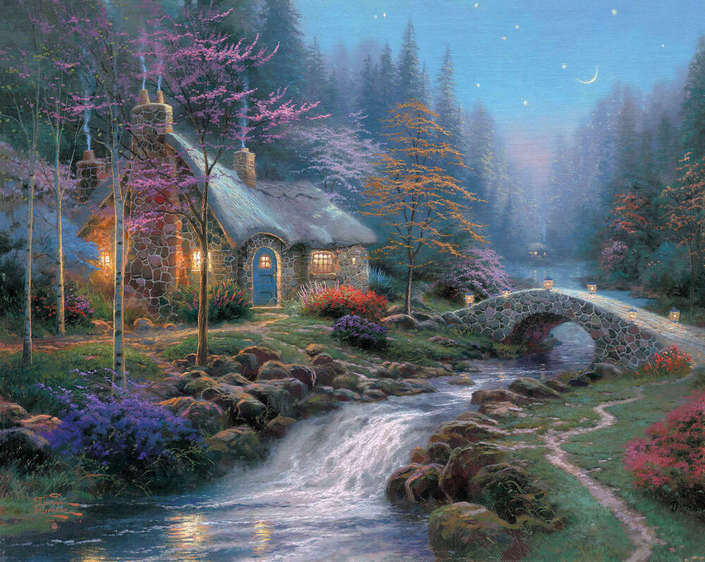 картина-постер Коттедж в сумерках (Twilight cottage) - Томас Кинкейд (Thomas Kinkade)