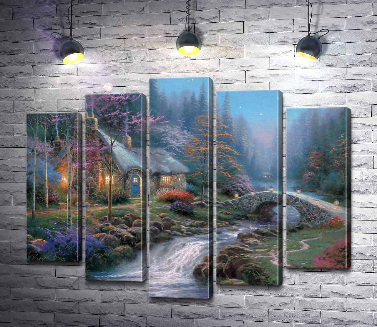 модульная картина Коттедж в сумерках (Модуль №4) (Twilight cottage) - Томас Кинкейд (Thomas Kinkade)