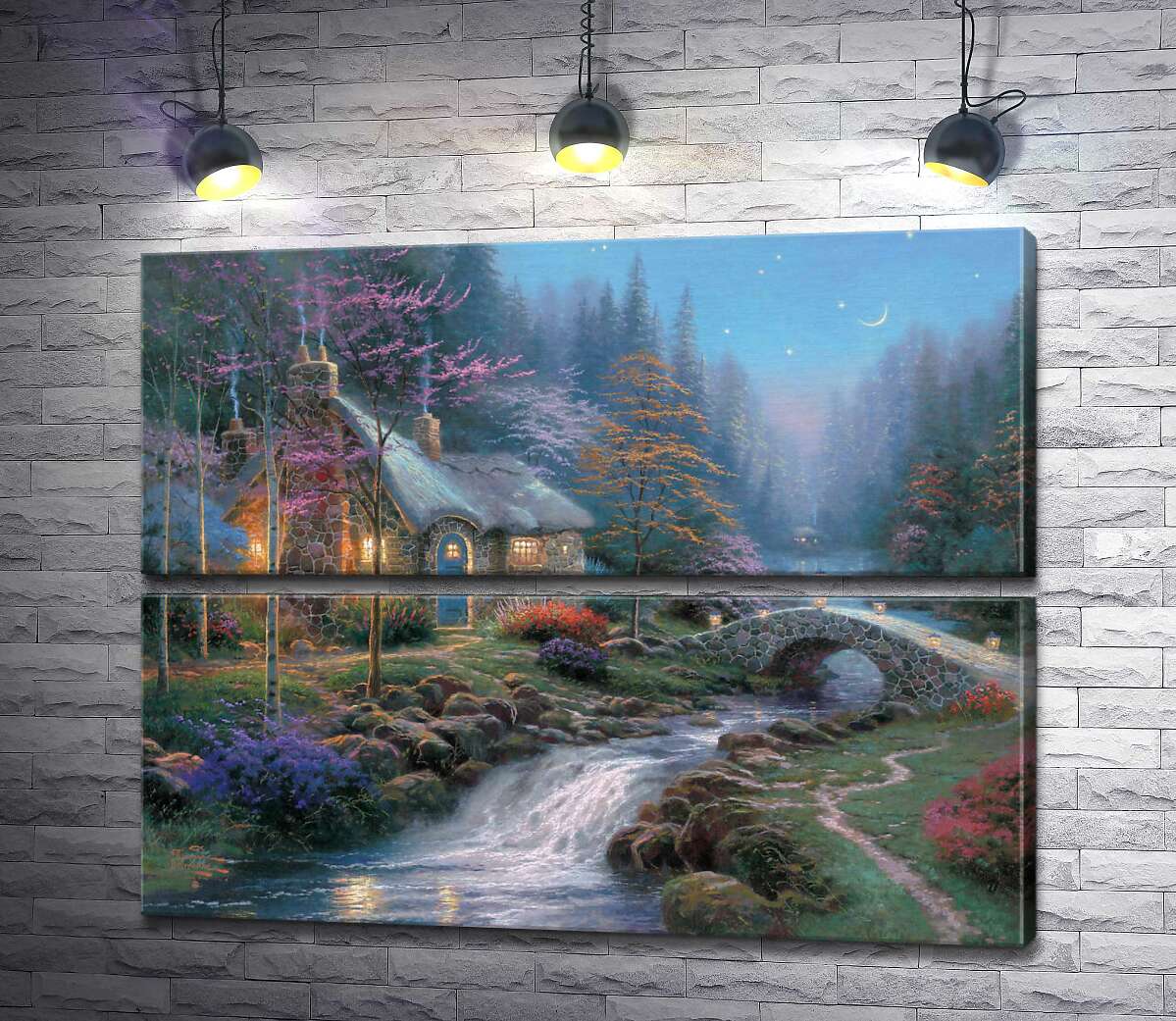 модульная картина Коттедж в сумерках (Модуль №7) (Twilight cottage) - Томас Кинкейд (Thomas Kinkade)