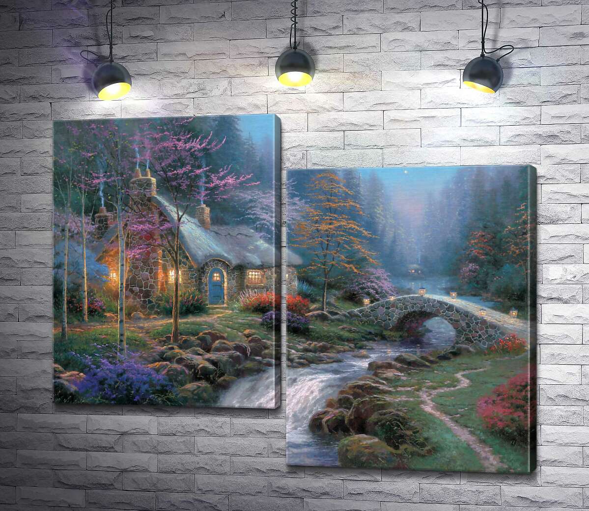 модульная картина Коттедж в сумерках (Модуль №9) (Twilight cottage) - Томас Кинкейд (Thomas Kinkade)
