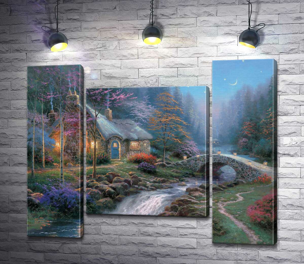 модульная картина Коттедж в сумерках (Модуль №11) (Twilight cottage) - Томас Кинкейд (Thomas Kinkade)