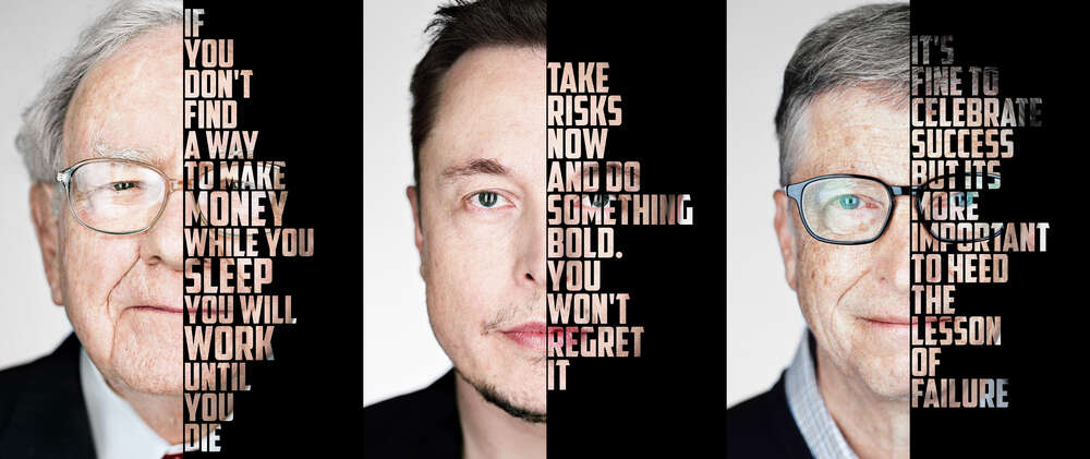 картина-постер Мотивирующие цитаты самых успешных инвесторов: Уоррена Баффета (Warren Buffett), Илона Маска (Elon Musk), Билла Гейтса (Bill Gates)