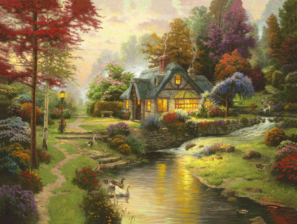 картина-постер Котедж біля спокійної води (Stillwater Cottage)  - Томас Кінкейд (Thomas Kinkade)
