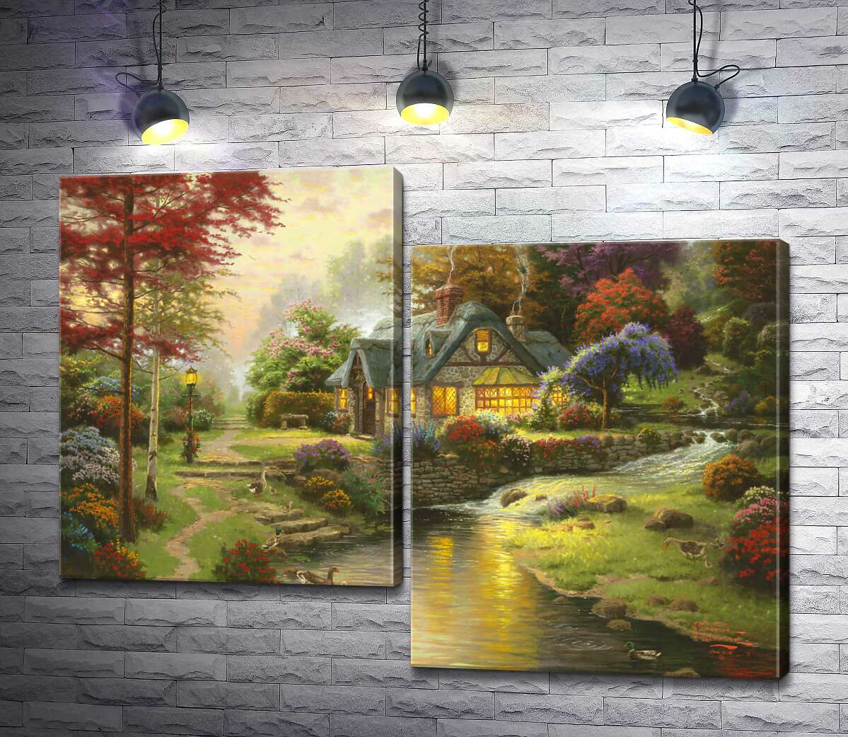 модульна картина Котедж біля спокійної води (Модуль №9) (Stillwater Cottage)  - Томас Кінкейд (Thomas Kinkade)