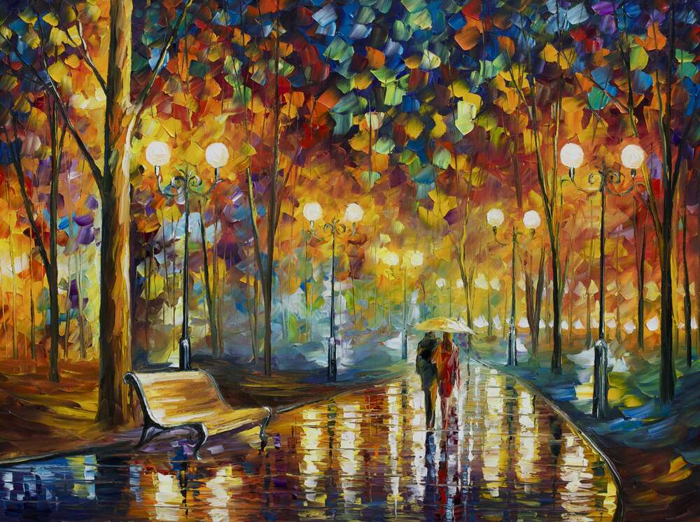 картина-постер Закохані під парасолькою - Леонід Афремов