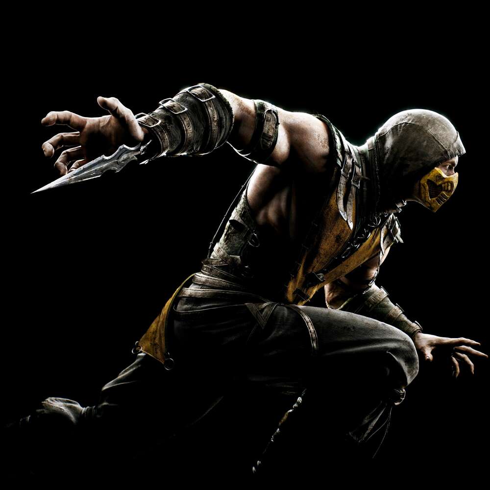картина-постер Герой игры Mortal Kombat, Скорпион, решительно бежит в битву