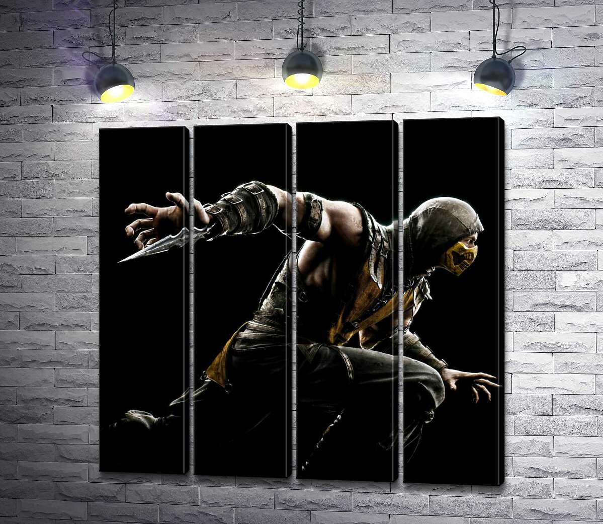 модульная картина Герой игры "Mortal Kombat", Скорпион, решительно бежит в битву (Модуль №24)