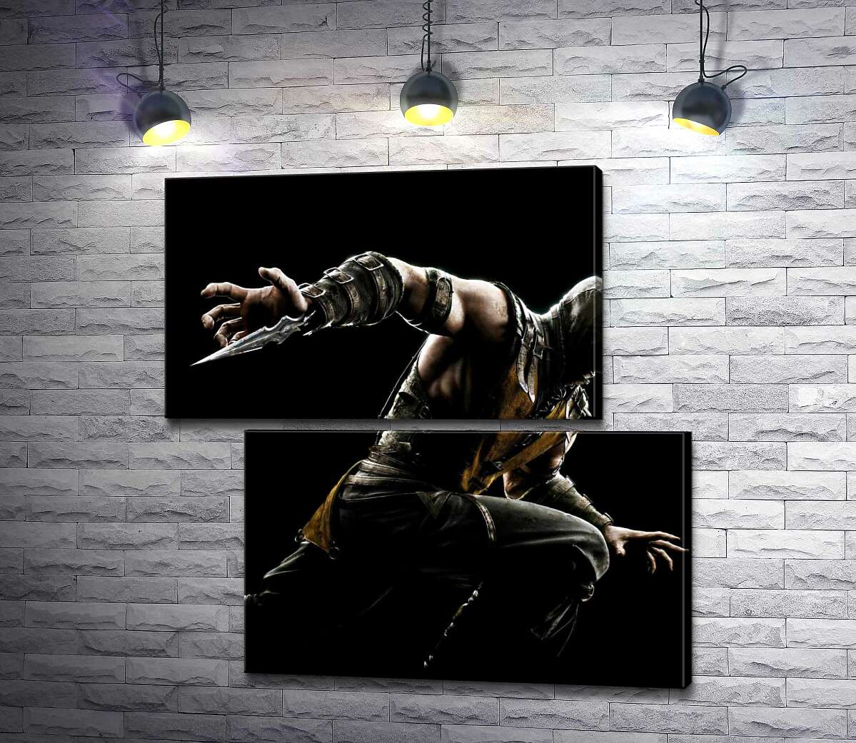 модульная картина Герой игры "Mortal Kombat", Скорпион, решительно бежит в битву (Модуль №8)