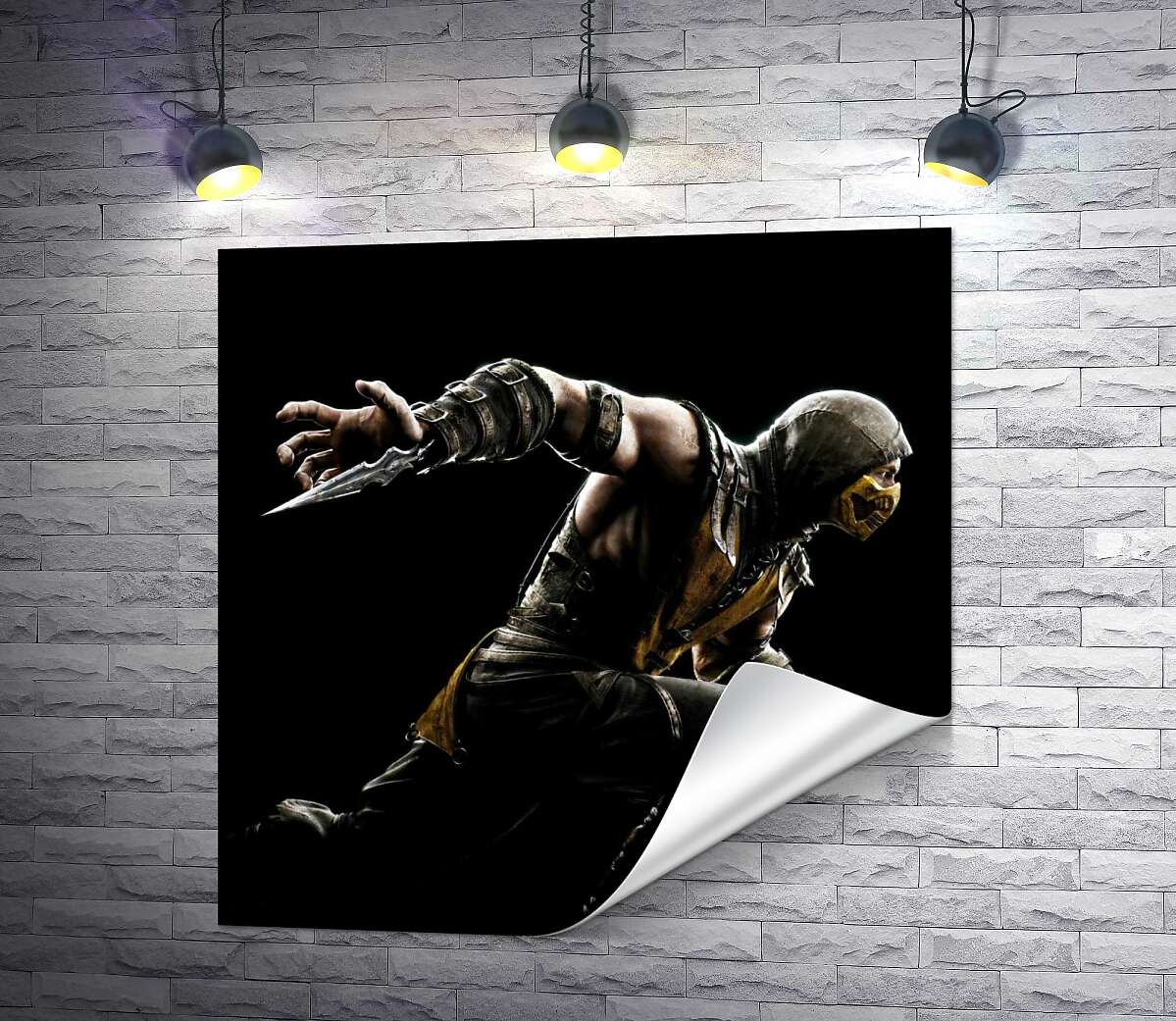 друк Герой гри "Mortal Kombat", Скорпіон, рішуче біжить у битву