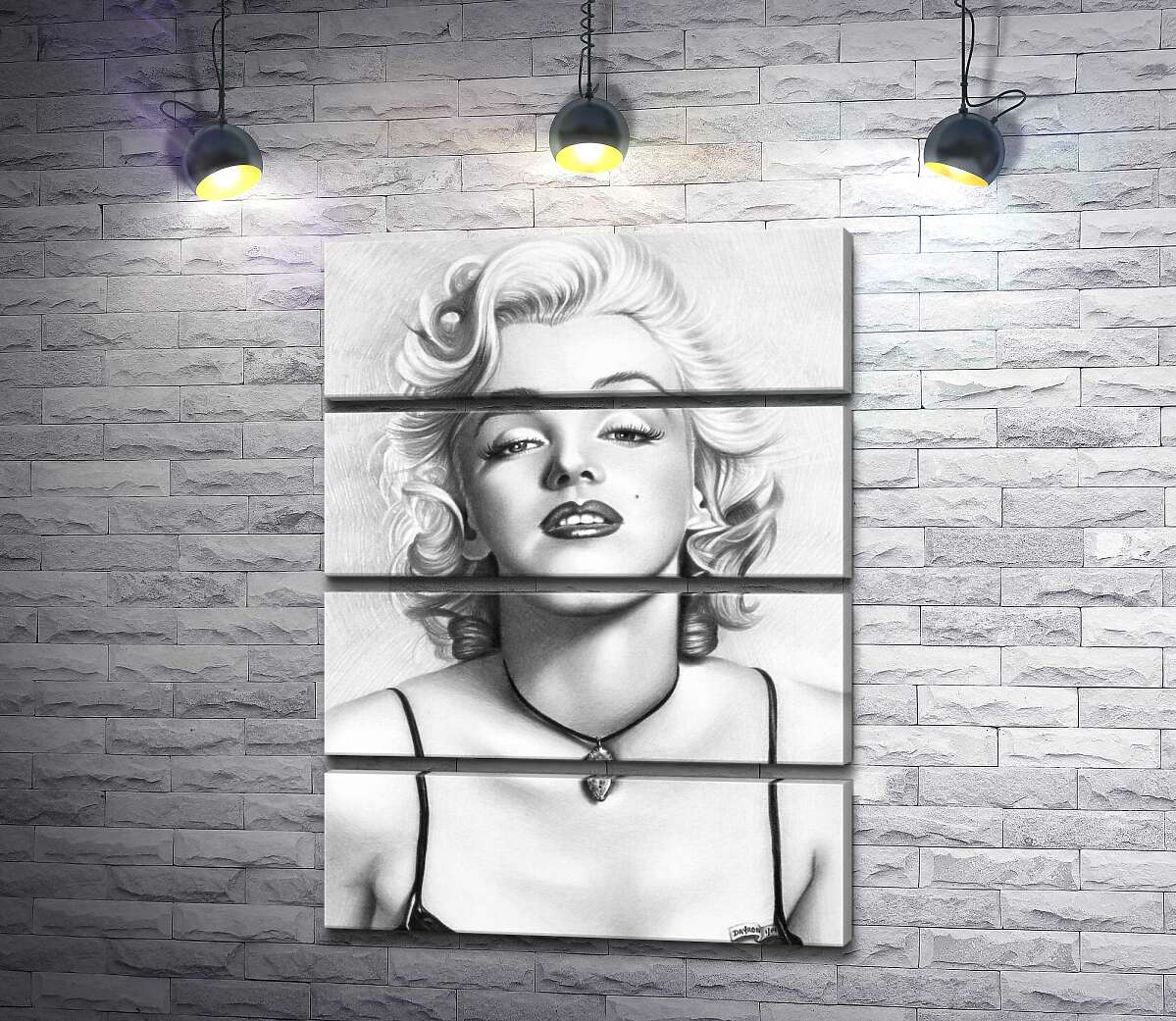 модульна картина Чорно-білий портрет принадної актриси Мерілін Монро (Marilyn Monroe) (Модуль №22)