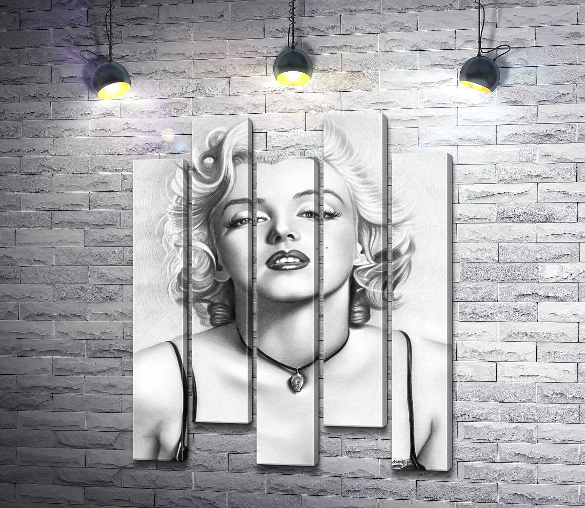 модульна картина Чорно-білий портрет принадної актриси Мерілін Монро (Marilyn Monroe) (Модуль №30)