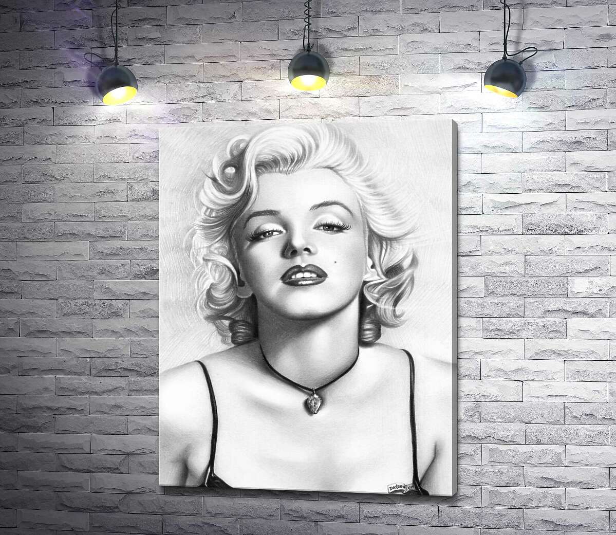 картина Черно-белый портрет привлекательной актрисы Мэрилин Монро (Marilyn Monroe)