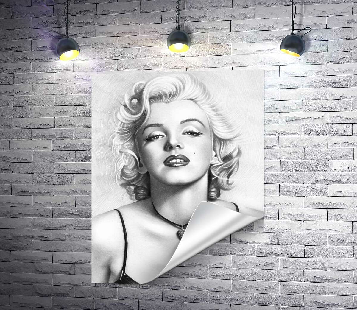 друк Чорно-білий портрет принадної актриси Мерілін Монро (Marilyn Monroe)