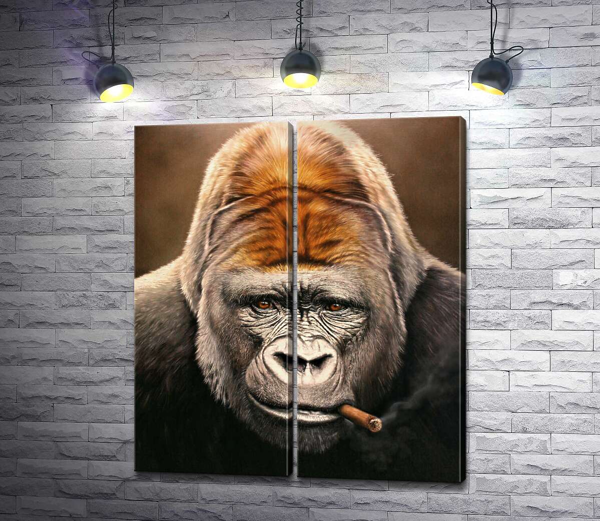 модульная картина Портрет гориллы, курящей сигару