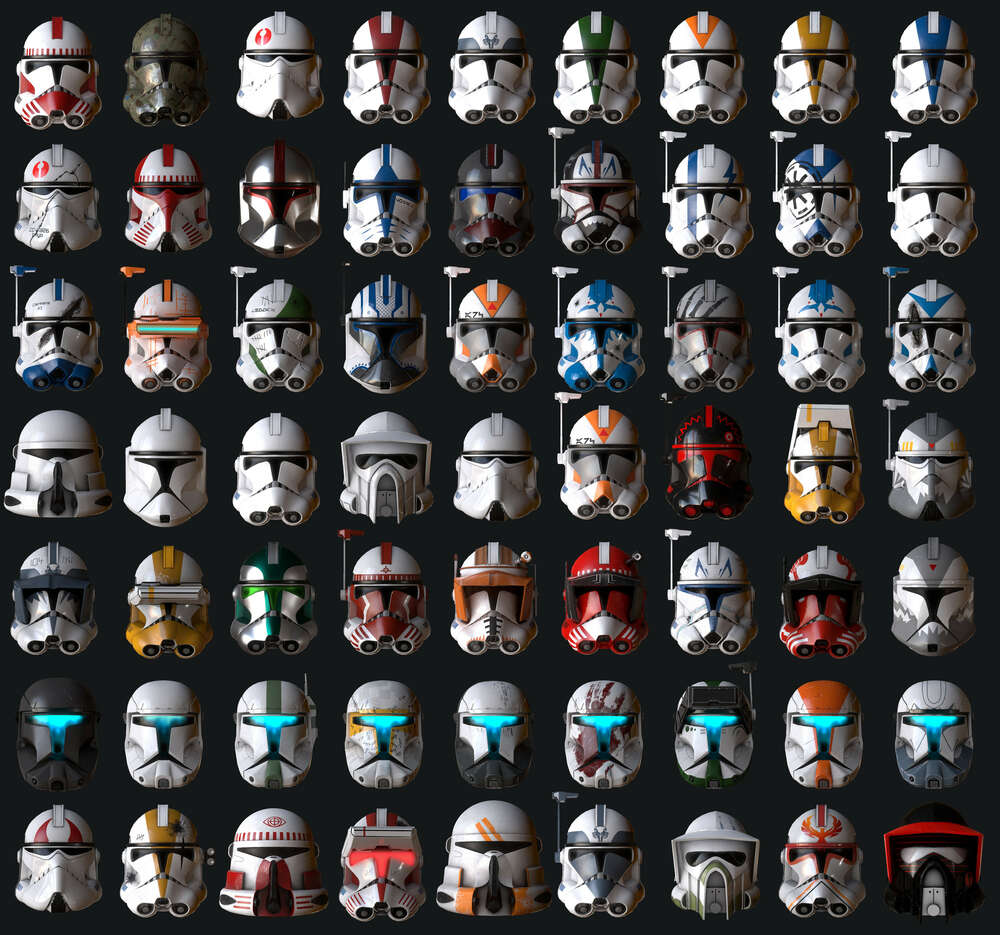 картина-постер Цветные шлемы клонов из Звездных войн (Star Wars)