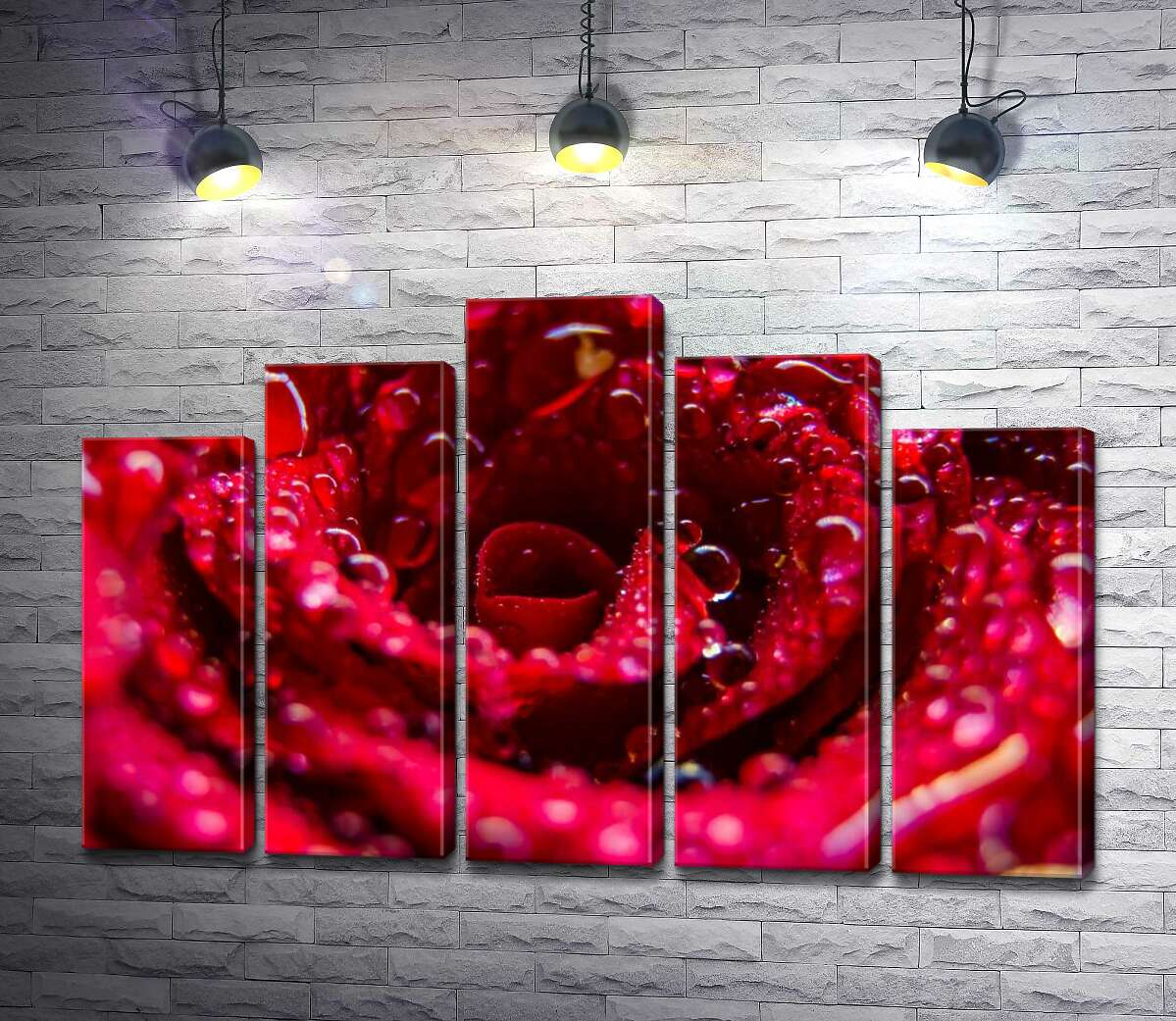 модульна картина Прозорі краплі роси прикрашають червону троянду (Модуль №29)