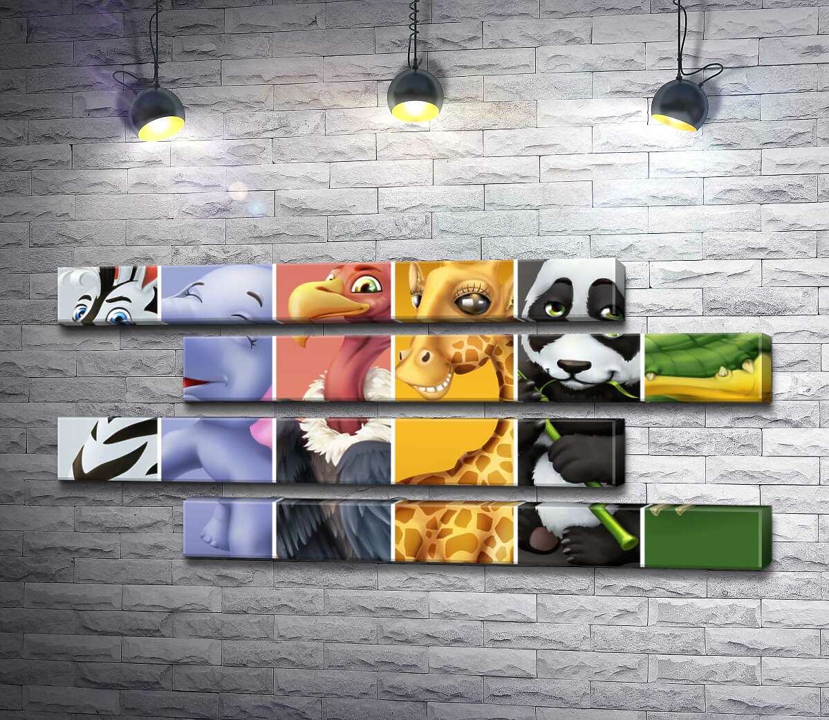 модульна картина Портрети тварин: зебра, слон, гриф, жирафа, панда, крокодил (Модуль №23)