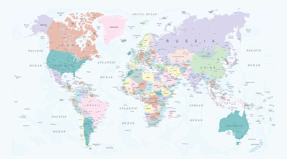картина-постер Политическая карта мира в пастельных тонах