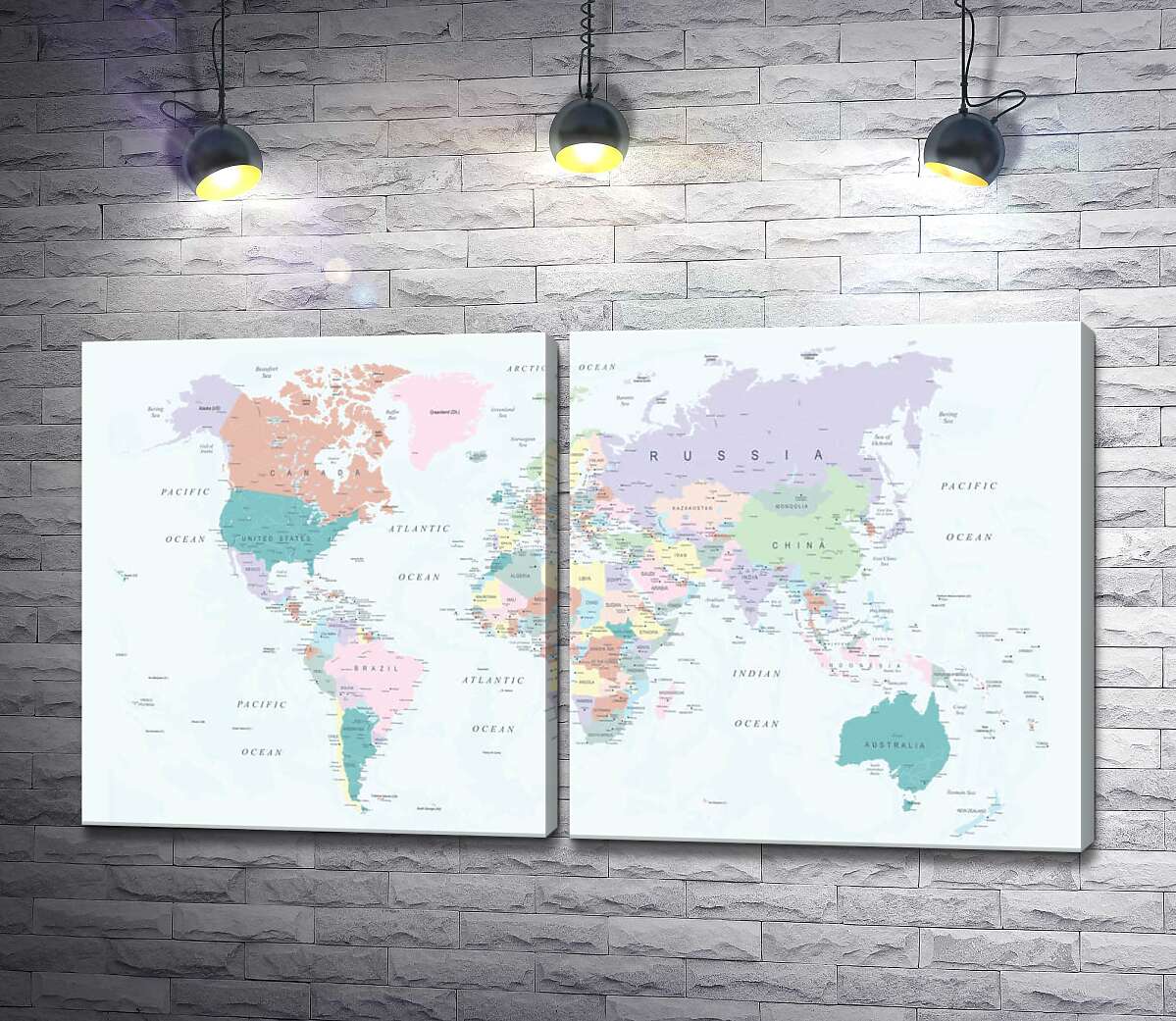 модульная картина Политическая карта мира в пастельных тонах