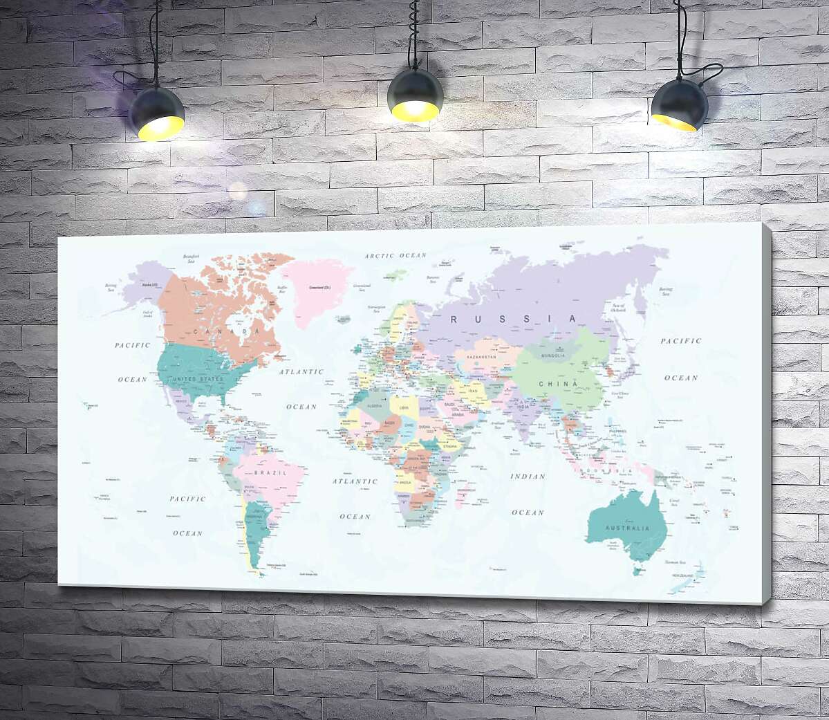 картина Политическая карта мира в пастельных тонах