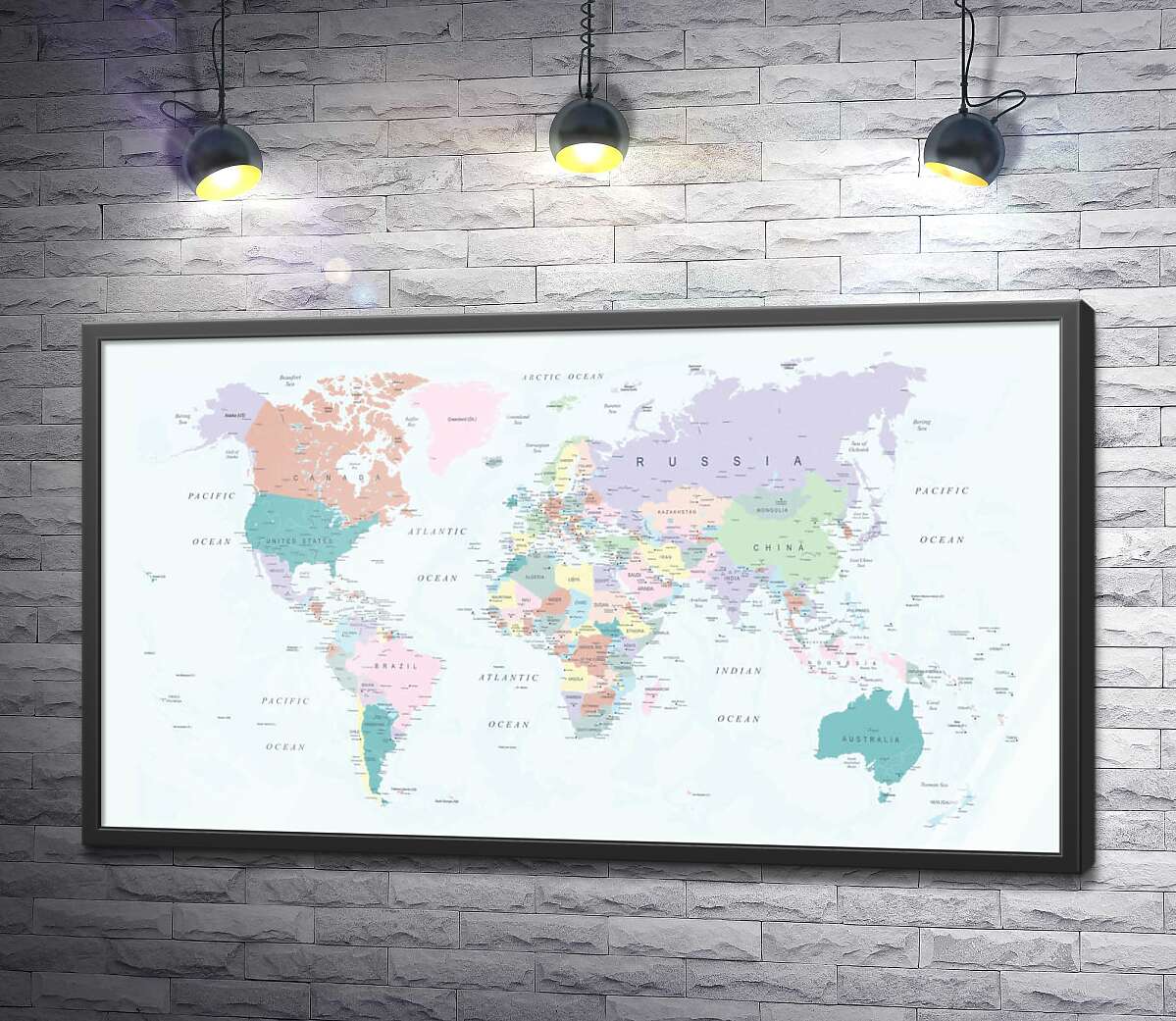 постер Политическая карта мира в пастельных тонах