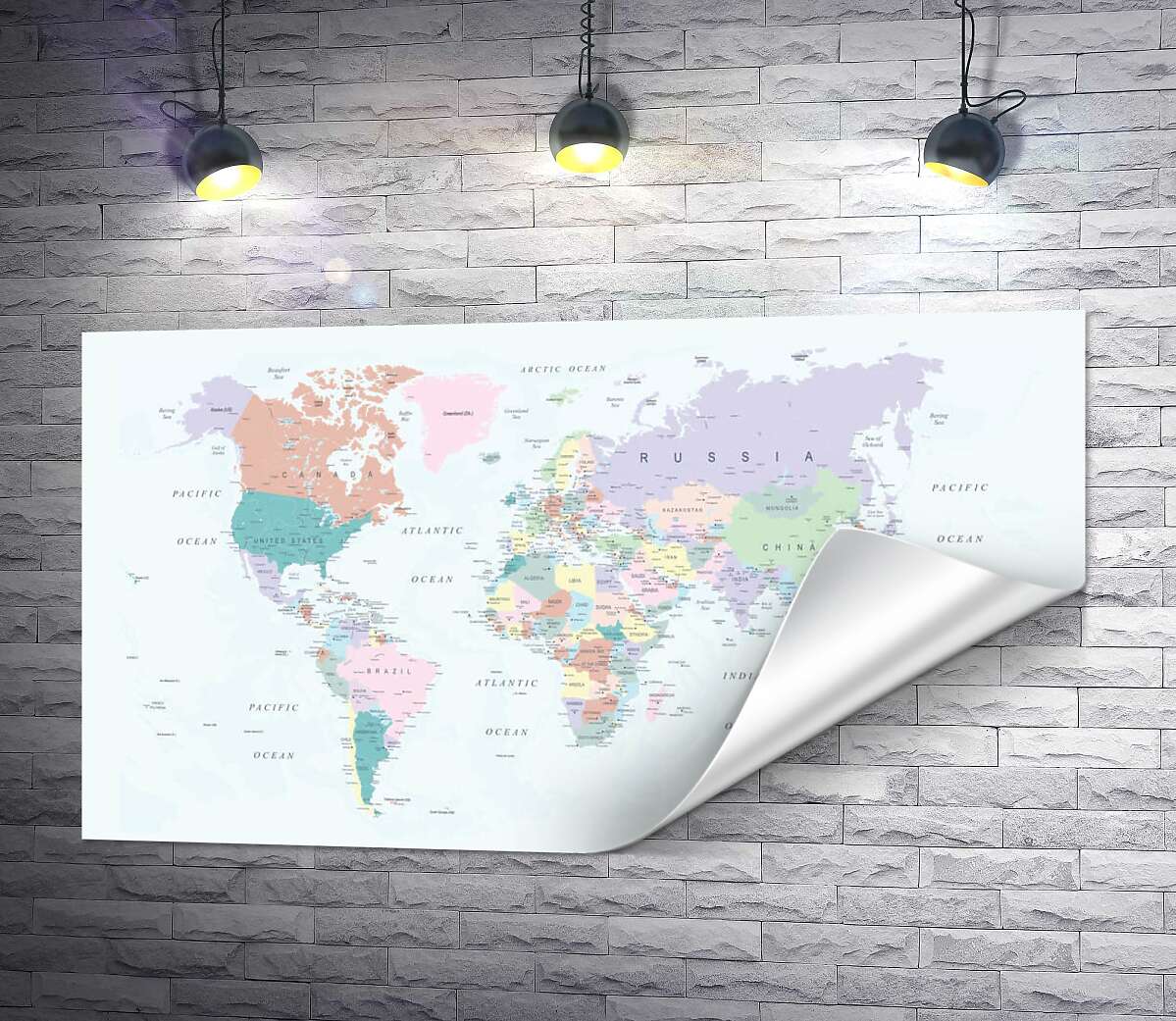 друк Політична карта світу в пастельних тонах