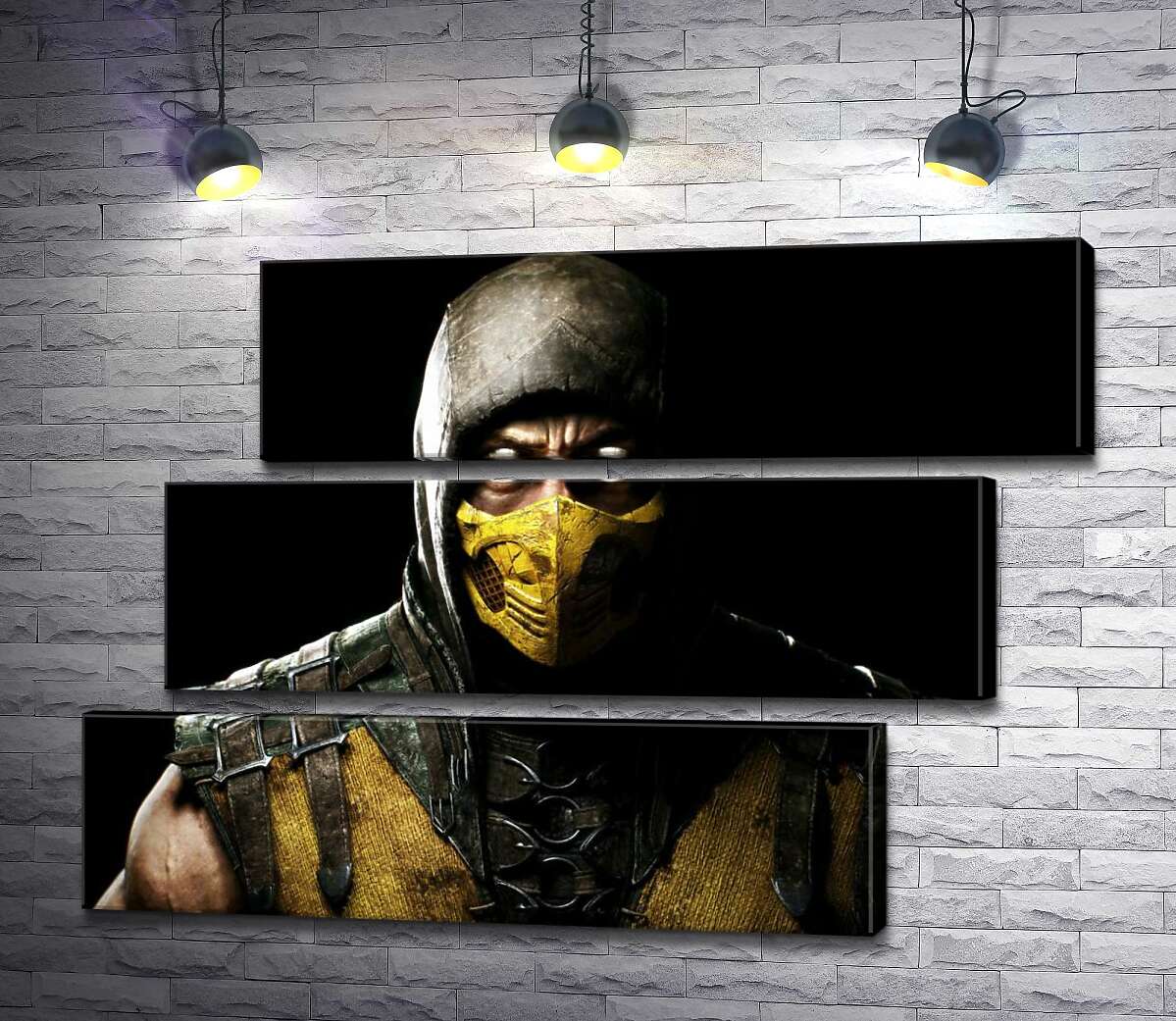 модульная картина Из тьмы к свету: портрет героя игры "Mortal Kombat" Скорпиона (Модуль №17)