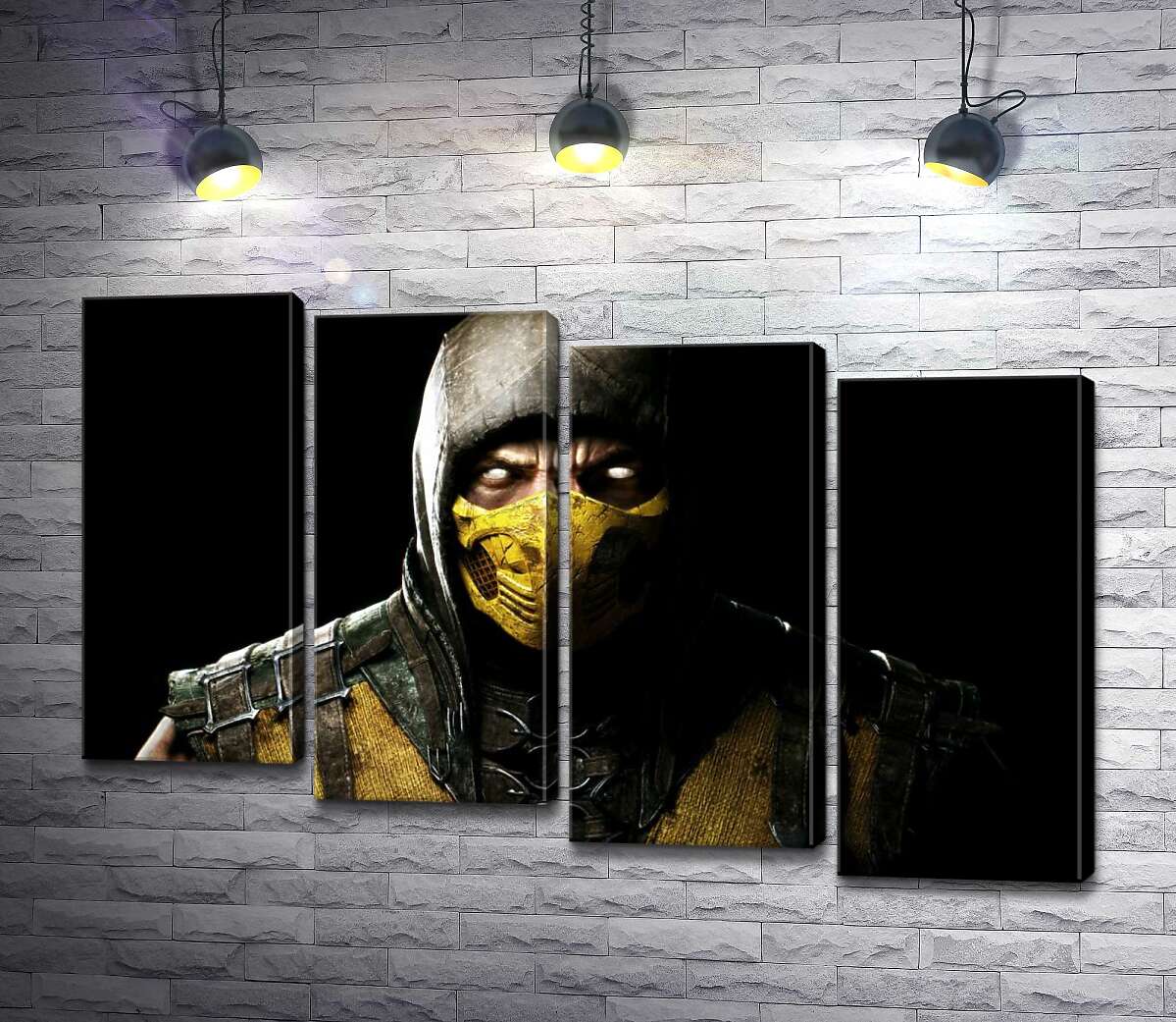 модульная картина Из тьмы к свету: портрет героя игры "Mortal Kombat" Скорпиона (Модуль №19)