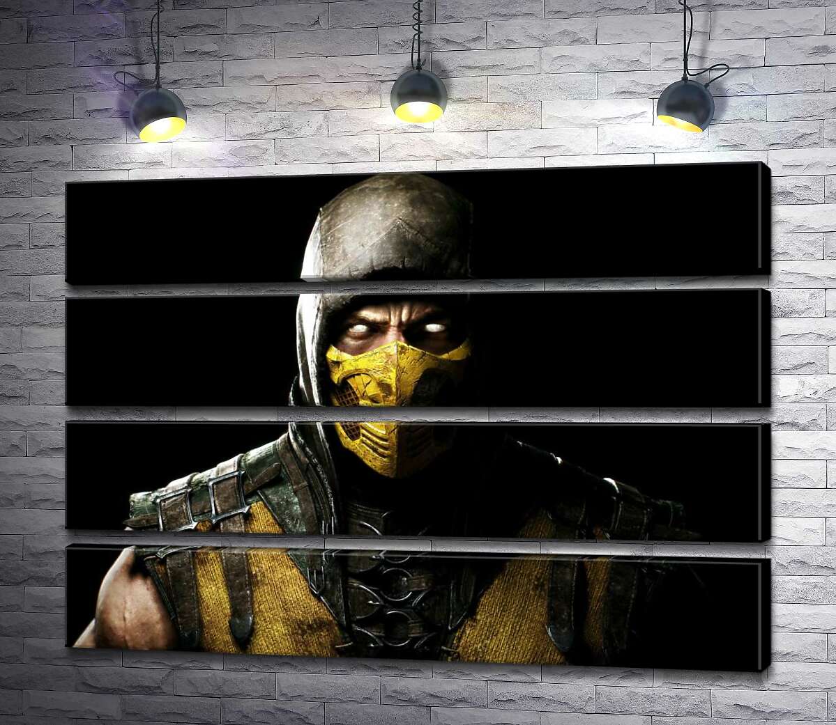 модульная картина Из тьмы к свету: портрет героя игры "Mortal Kombat" Скорпиона (Модуль №22)