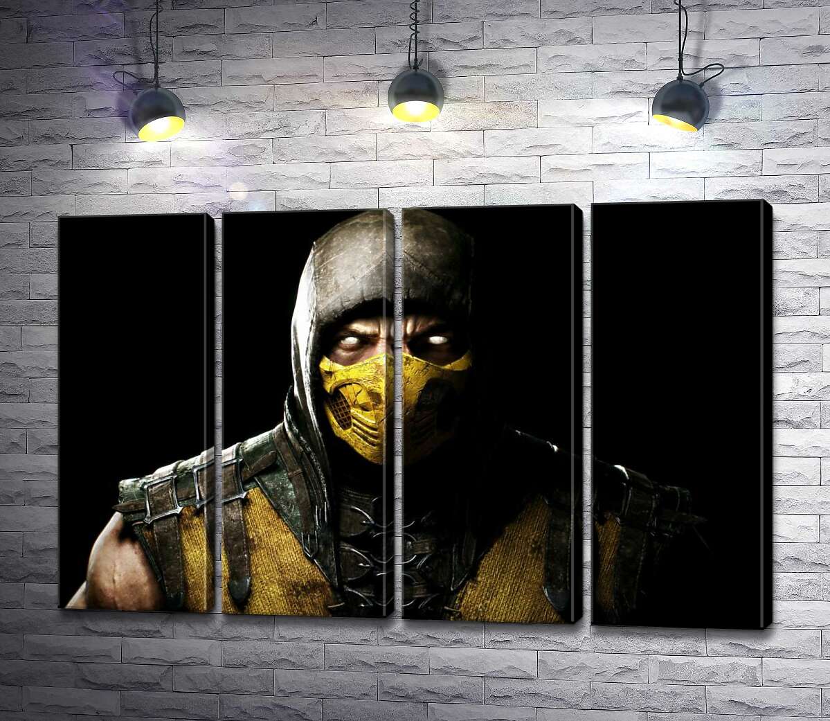 модульная картина Из тьмы к свету: портрет героя игры "Mortal Kombat" Скорпиона (Модуль №24)