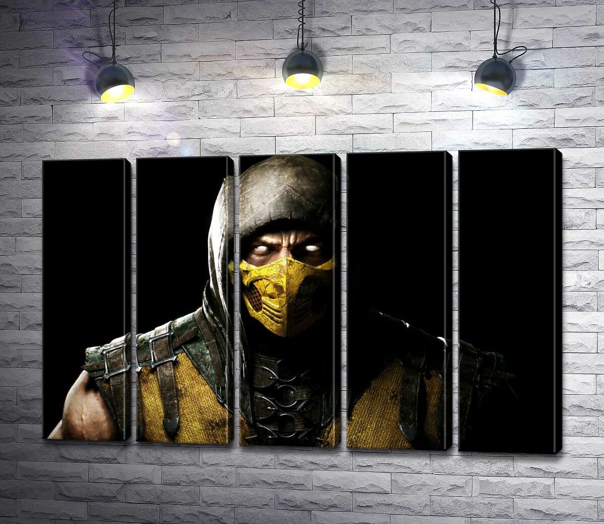 модульная картина Из тьмы к свету: портрет героя игры "Mortal Kombat" Скорпиона (Модуль №26)