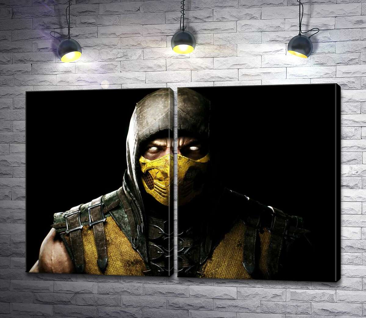 модульна картина З пітьми до світла: портрет героя гри "Mortal Kombat" Скорпіона