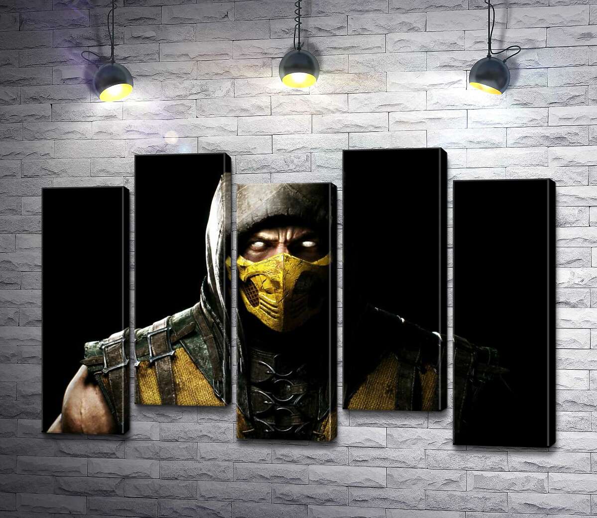 модульная картина Из тьмы к свету: портрет героя игры "Mortal Kombat" Скорпиона (Модуль №30)