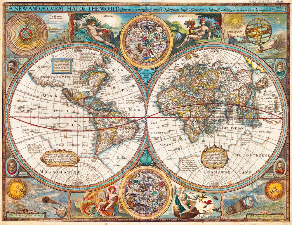 картина-постер Географическая карта Нового мира 1627 года, авторства картографа Джона Спида (John Speed)