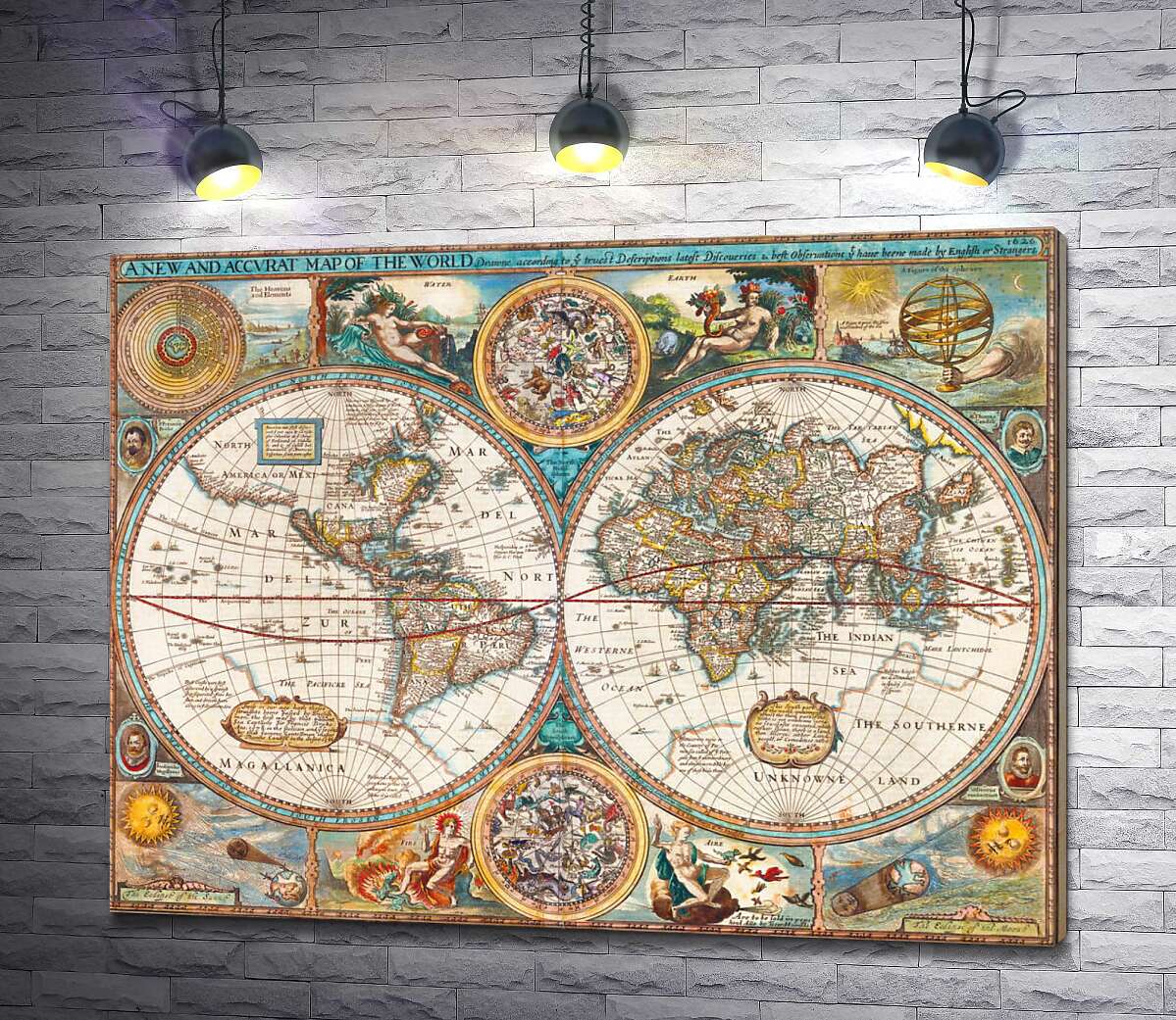 картина Географическая карта "Нового мира" 1627 года, авторства картографа Джона Спида (John Speed)