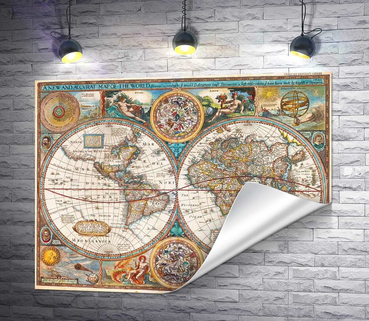 печать Географическая карта "Нового мира" 1627 года, авторства картографа Джона Спида (John Speed)