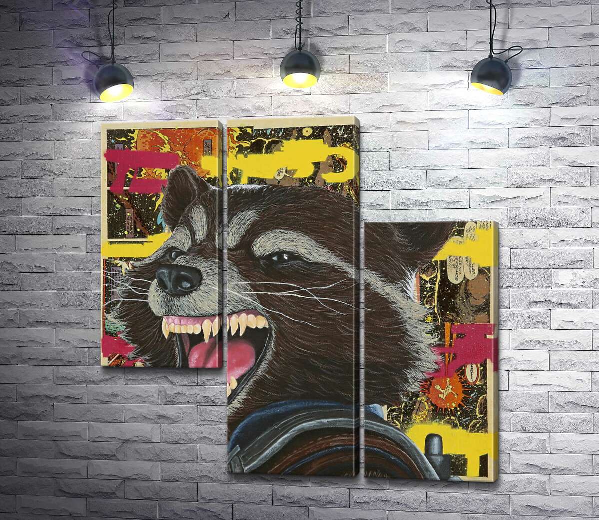 модульная картина Ракетный енот (Rocket raccoon) скалит зубы (Модуль №13)