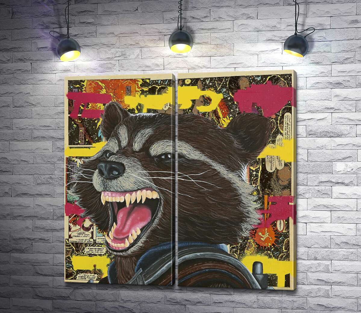 модульная картина Ракетный енот (Rocket raccoon) скалит зубы